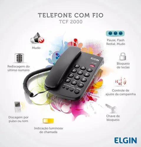 Telefone Com Fio Elgin Tcf 2000 Preto Bloqueio De Discag