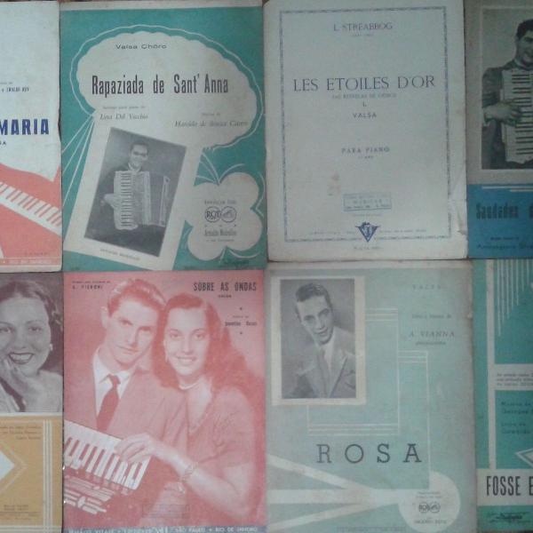 lote com 8 partituras década de 50 valsa - piano / sanfona