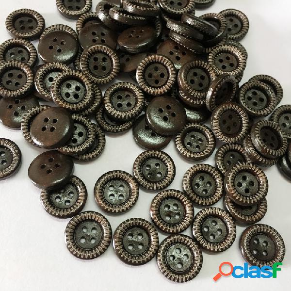 100 Pcs Botões De Madeira 15mm de Diâmetro 4 Furos Casaco
