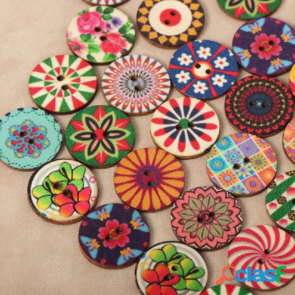 100 pcs 25mm Botões De Madeira Vintage De Flor Pintada de