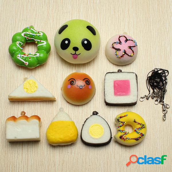 10Pcs Kawaii Squishy Soft Toy Sushi Panda Pão Bolo Bolinhos