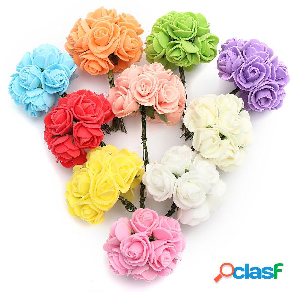12 PCS Bouquet De Noiva Flores De Papel Rosa Com Fio Hastes