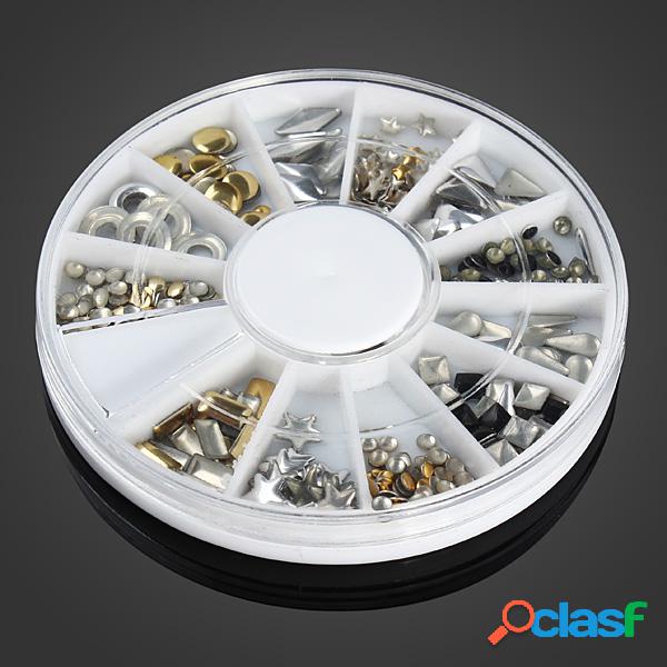 12 estilos mistos ouro 3D prata metal rebites nail