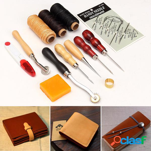 13pcs Wood Handle Leather Craft Tool Kit Couro Hand Sewing