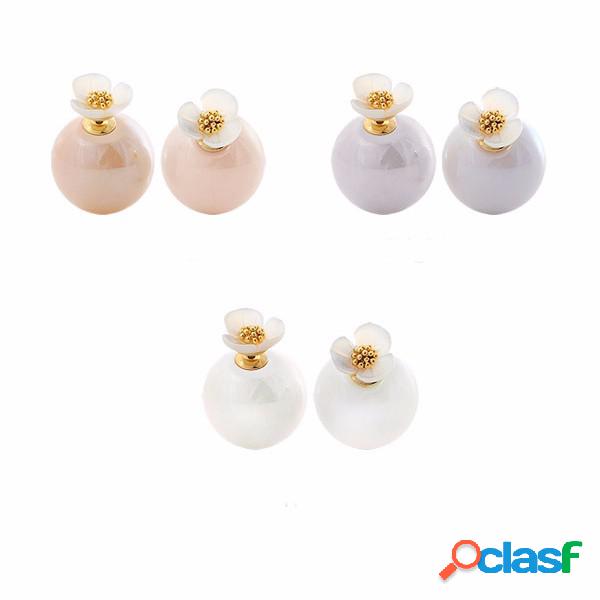 2 Estilo Sweet Simple Earrings Elegant Flower Ball Brincos