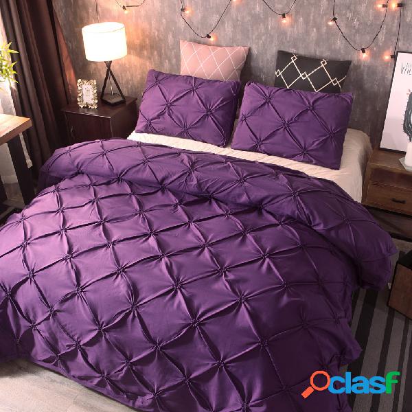 3 pcs de poliéster de luxo cor sólida conjunto de cama