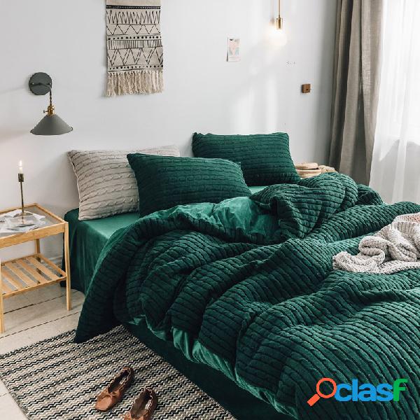 4 pcs Chenille Cryatal Cama De Veludo Set Queen King Size