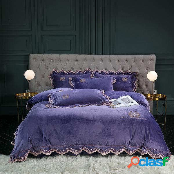4pcs engrossar cristal conjunto de cama de pelúcia folha de