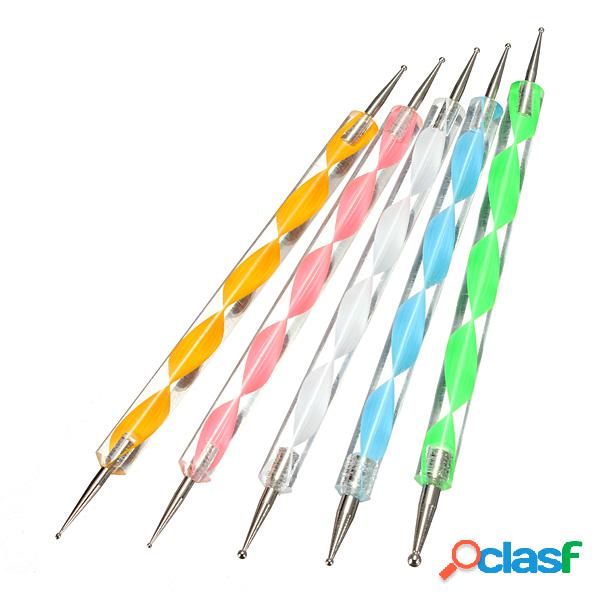 5 Pcs 2 maneiras Marbleizing Nail Art Dotting Paint Pen