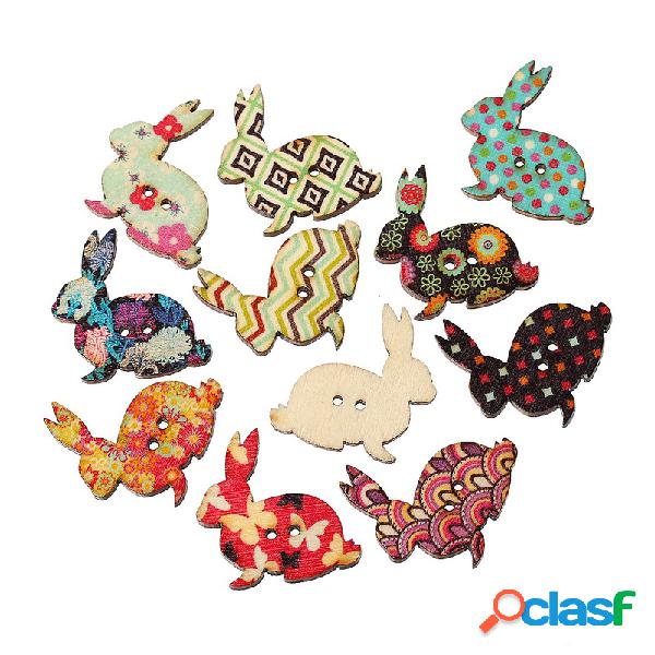 50 Pcs Botões Retro Em Forma De Coelho De Madeira De