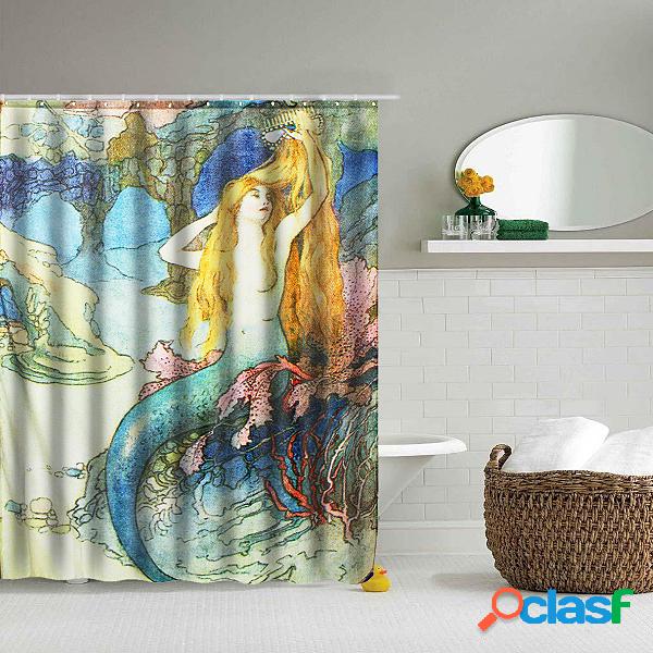59 * 70 "Mermaid Art Cortina de banho bonita cena com 12