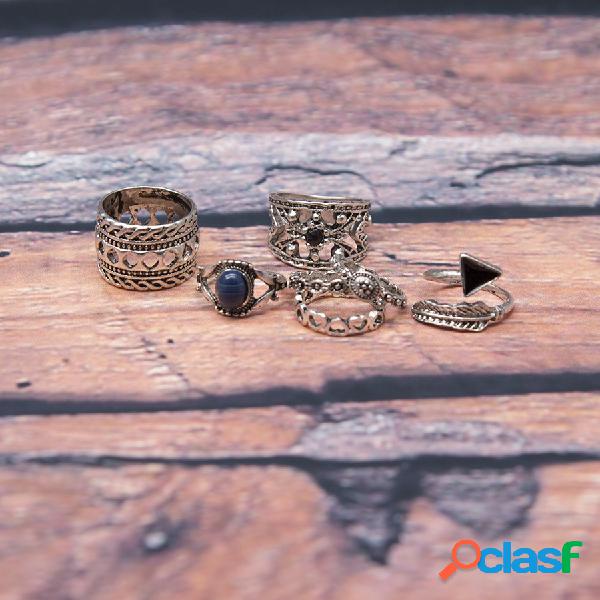 7pcs Bohemian Rings Retro Turquoise Knuckle Ring