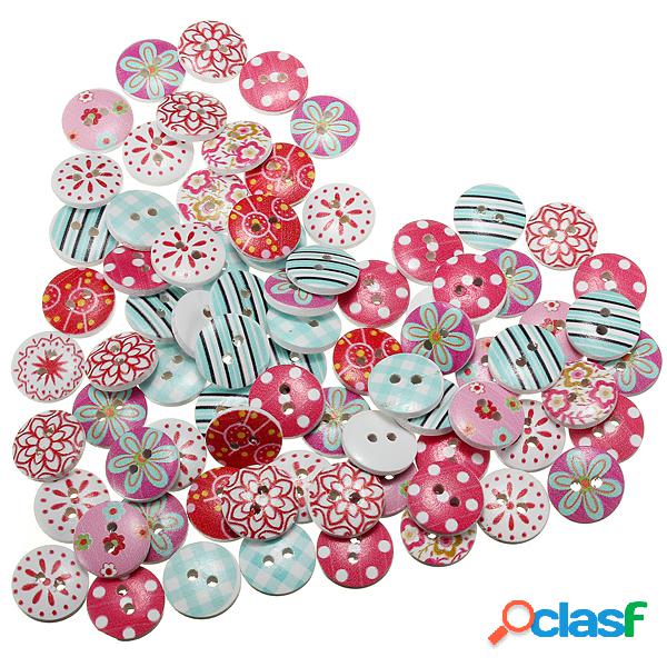 80Pcs 5/8" Botões Redondos de Madeira de 2 Buracos de