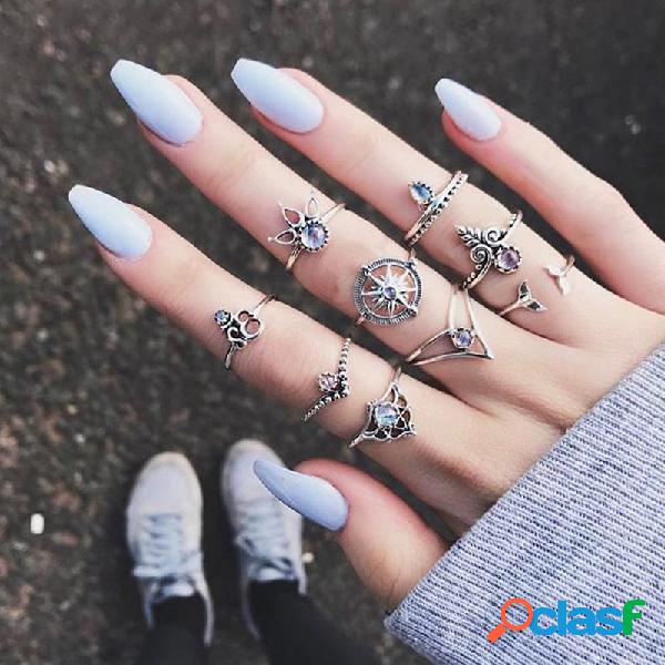 9 Peças Conjunto Vintage Boêmico Feminino de Anel