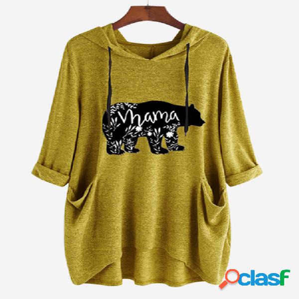 Animal casual impresso manga comprida camisola das mulheres