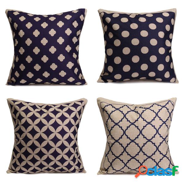 Blue Geometric Cotton Linen Pillow Cases Cobertura da