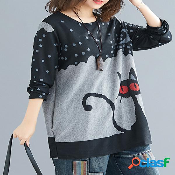 Blusa de impressão de bolinhas de gato de desenho animado