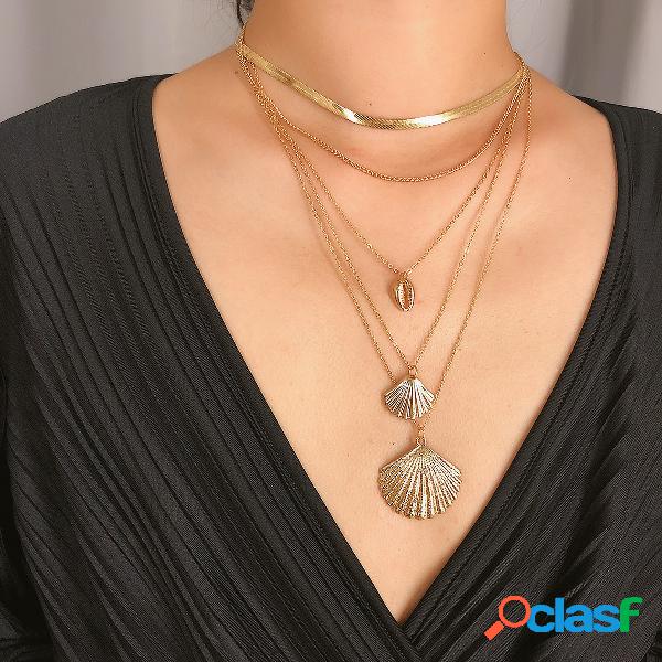 Bohemian Multi-camada Colar Shell Pingente Corrente Da Liga