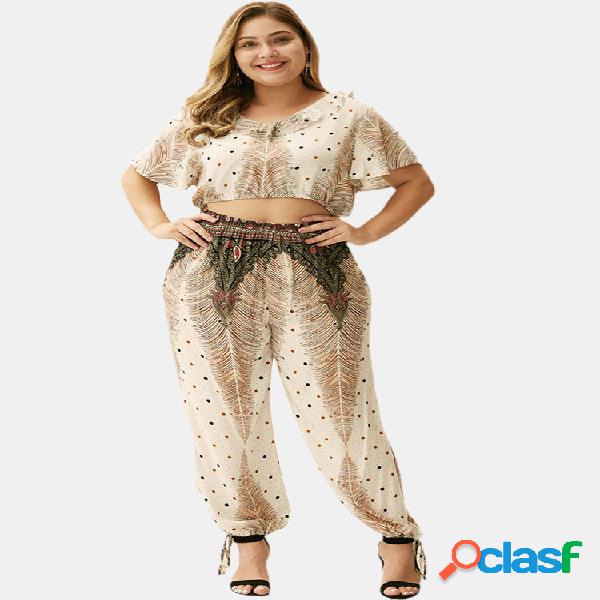 Bohemian Print Summer Duas peças Plus Conjunto de tamanhos