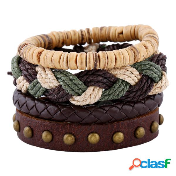Bohemian Weave Hemp Pulseira Corda Vintage Multicamadas