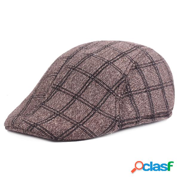 Boina Quente Casual Retro Axadrezada Masculina de Algodão
