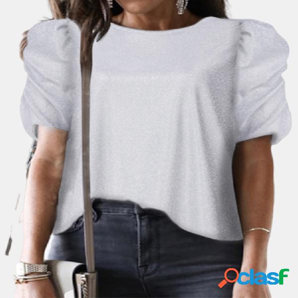 Bolha manga cor sólida Casual Plus blusa de tamanho
