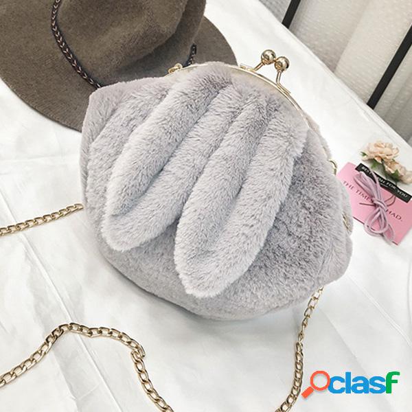 Bolsa Transversal de Pelúcia Modelo de Coelho Fofo com