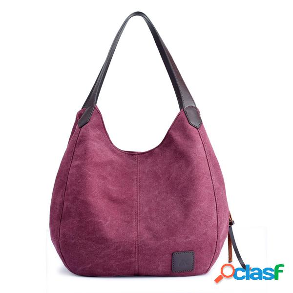 Bolsa Vintage Casual Feminina de Lona Sacola de Três