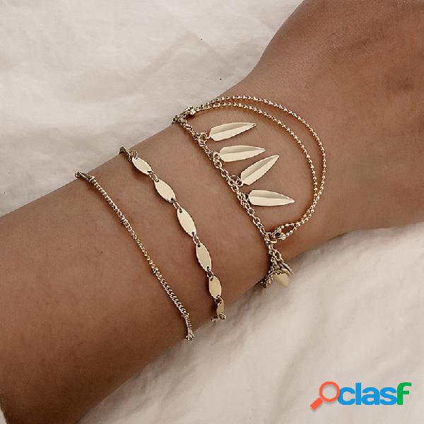 Boêmio Multi-camada de Ouro Pulseira Set Seta Borla
