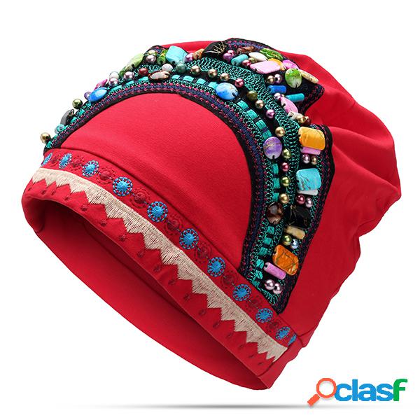Bordado feminino de algodão e algodão Beanie Hat Vintage