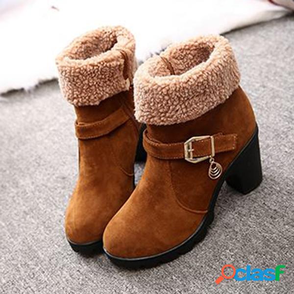 Botas Novas Amáveis Femininas de Camurça com Zíper e