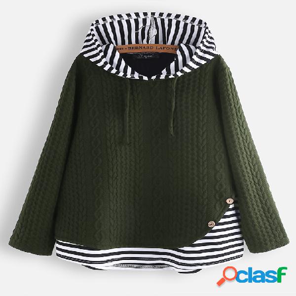 Botão listrado jacquard dos retalhos Plus moletom com capuz