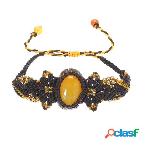 Bracelete Feminino Étnico de Ágata Vintage Com Cordão