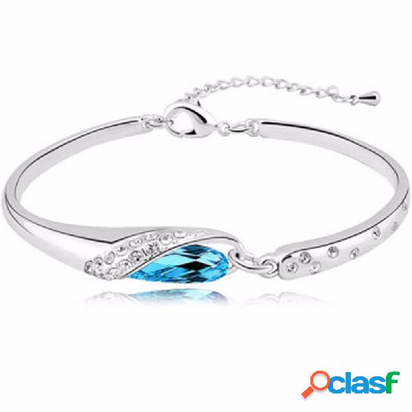 Bracelete de bracelete de strass azul banhado a prata