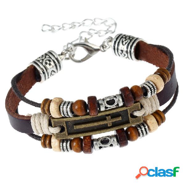 Bracelete de couro frisado das mulheres do multi bracelete