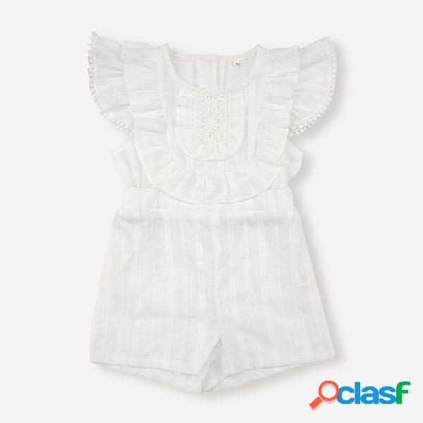Branco da menina voando mangas jumpsuit casual para 1-7y