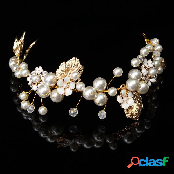 Bride Luxury Crystal Pearl Bead Hair Chain Casamento