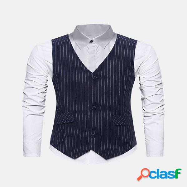 Business Formal Stripes Slim Vest para Homens