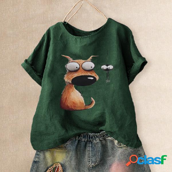 Cachorro Frint Cute Casual Camisa O-pescoço Manga curta