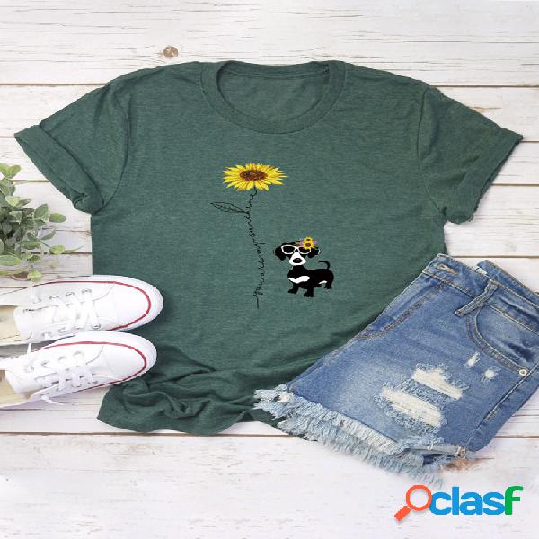 Cachorro T-shirt de manga curta com estampa de flores para