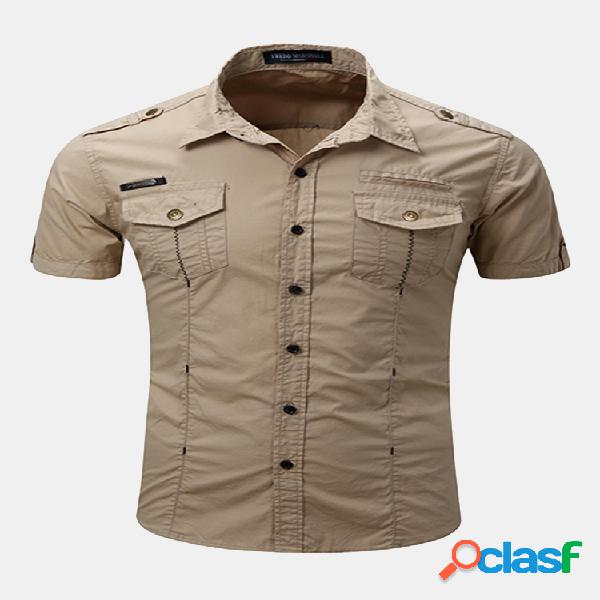 Camisa Homens Outdoor Casual Lavada Com Bolsas no Peito