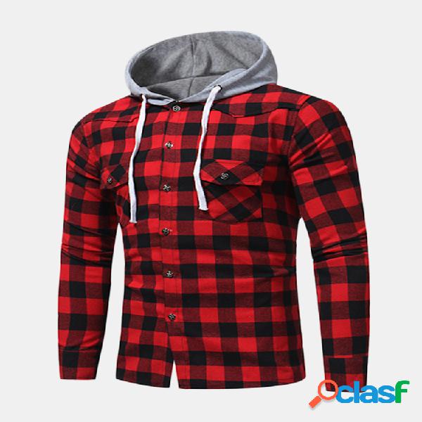 Camisa Xadrez Casual Masculina Manga Longa Ajuste Fino com