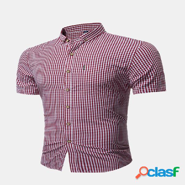 Camisa Xadrez Pequeno Manga Curta Clássica Formal Masculina