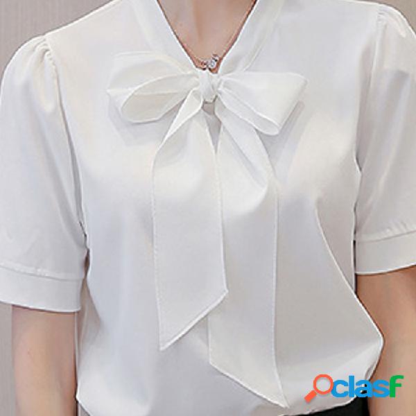 Camisa solta de chiffon bowknot
