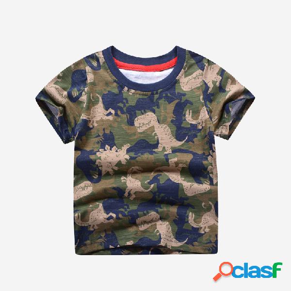 Camuflagem do menino Impressão Dinossauro Verão Manga