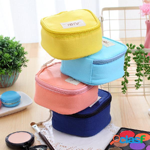 Candy Colors Algodão Linho Saco Cosmético Zipper Organizer