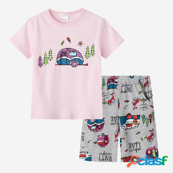 Carro de menina de impressão de manga curta Soft Conjunto