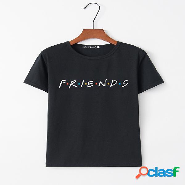 Carta Imprimir manga curta Casual Tripulação T-shirt
