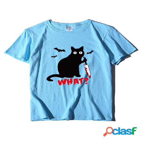 Carta de gato Imprimir manga curta Casual T-shirt para as