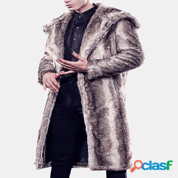 Casaco de inverno com capuz de pele falsa para homens Casaco